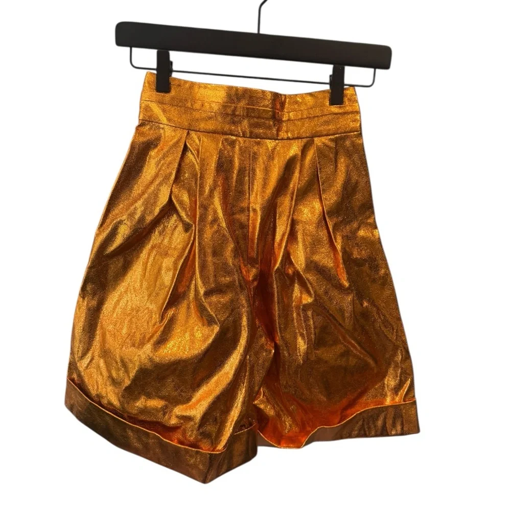 Kimberly Goldson Lizzie Metallic‎ Faux Leather Shorts Copper 0 Orange